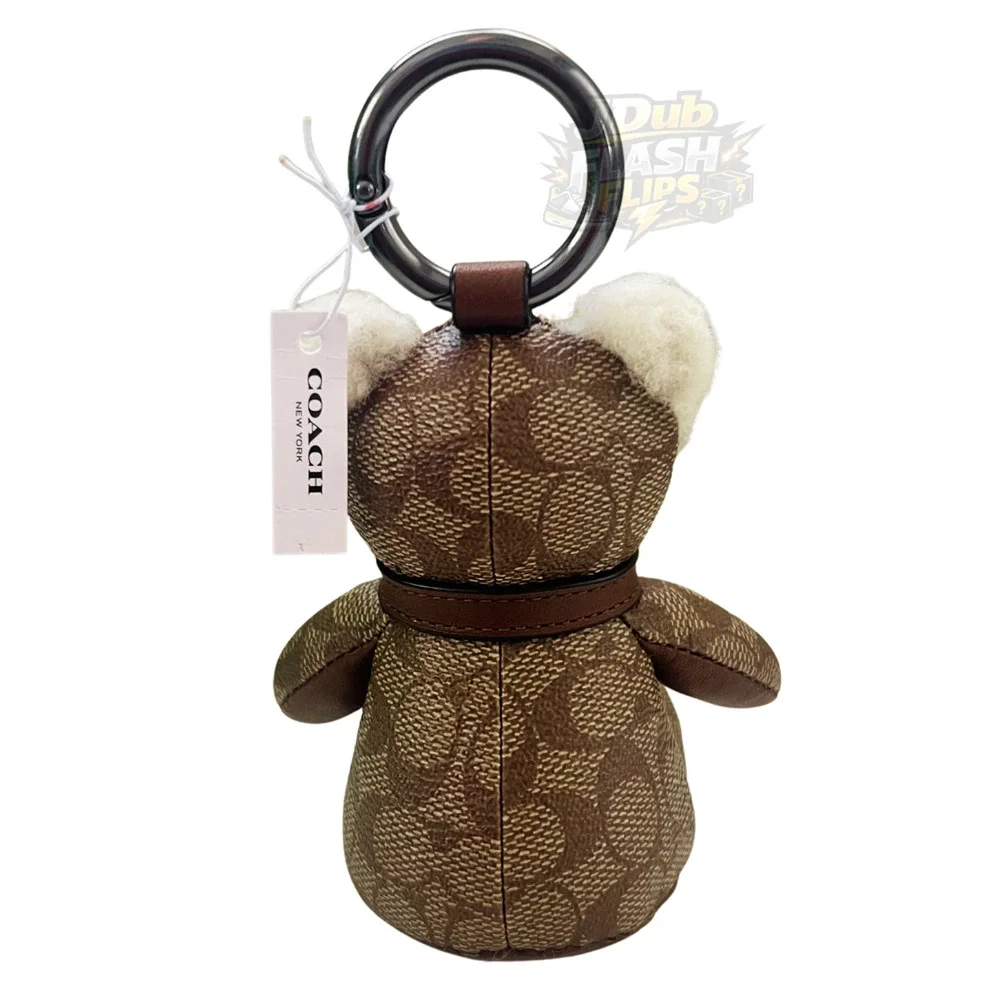 NWT COACH Collectible Leather Bear Bag Charm Signature Canvas Key Fob 33358